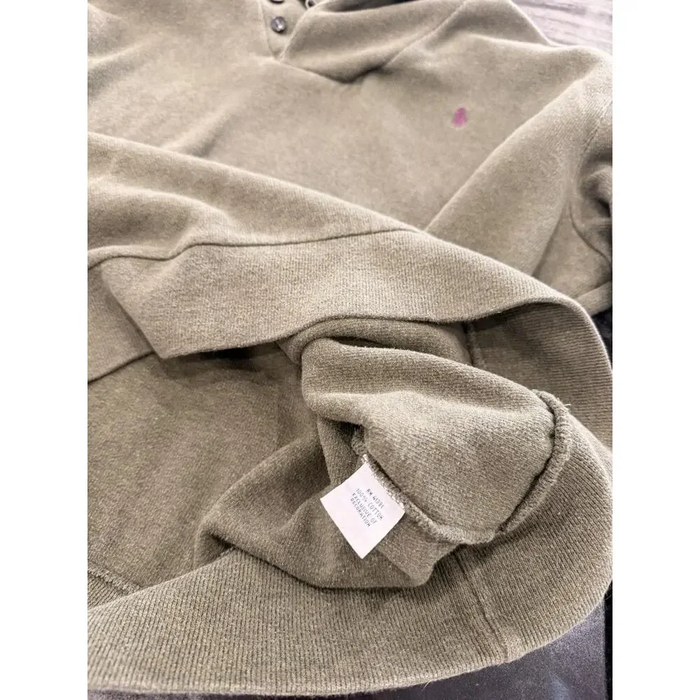 Polo Ralph Lauren XL Shawl Collar Sweatshirt Olive Green Leather Elbow Patches